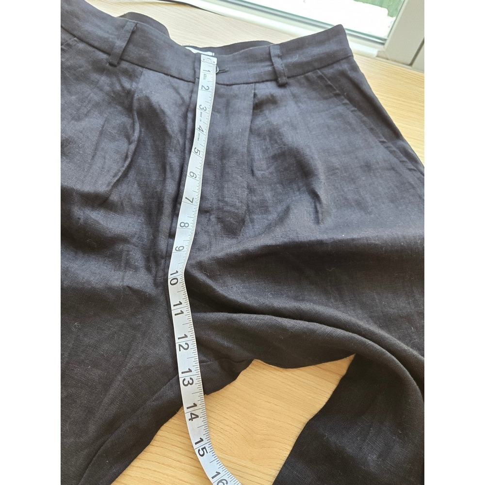 Reformation Mason Linen Pleated High Waist Wide Leg Trouser Black Size 0 - Picture 13 of 15